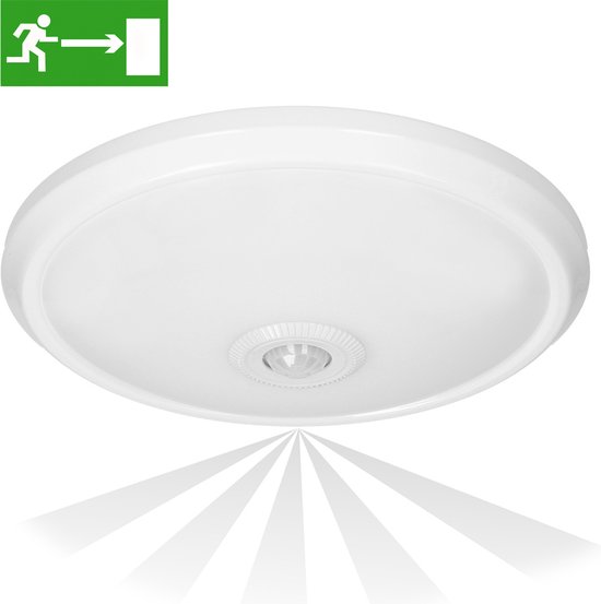 Adviti ZONDA LED Plafonnière Met Noodaccu En PIR Bewegingssensor Noodverlichting 360 O 29cm 4000k 800lm 12w 230v