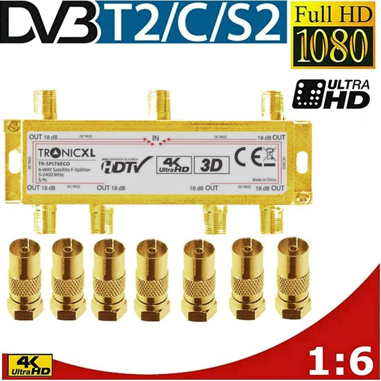 TronicXL 4-voudige IEC-verdeler, antenneverdeler, tv-kabeladapter, satelliet, BK, splitter kabeltelevisie, 4-voudig, hd, geschikt voor bijvoorbeeld Unitymedia, Vodafone, Netcologne, Netaachen TronicXL 4-voudige IEC-verdeler, antenneverdeler, tv-kabeladapter, satelliet, BK, splitter kabeltelevisie, 4-voudig, hd, geschikt voor bijvoorbeeld Unitymedia, Vodafone, Netcologne, Netaachen