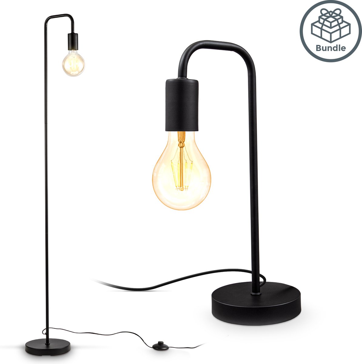 B.K.Licht - Vloerlamp en Tafellamp - zwart - verlichting - E27 fitting