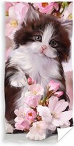 Carbotex Badlaken kat met roze bloemen 70x140 cm