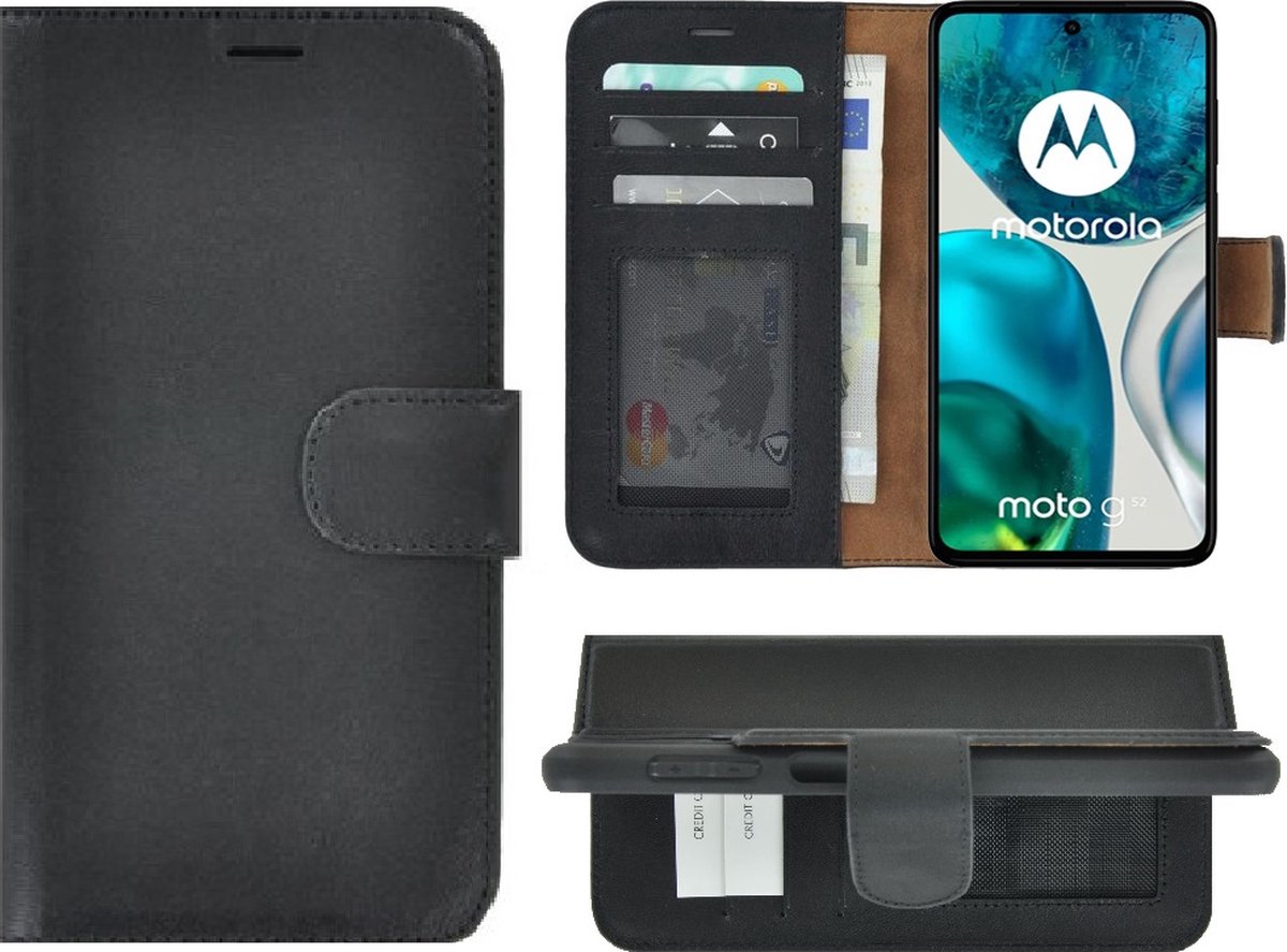 MoDo hoesje Geschikt voor Motorola Moto G52 - Leer Book Case - Zwart