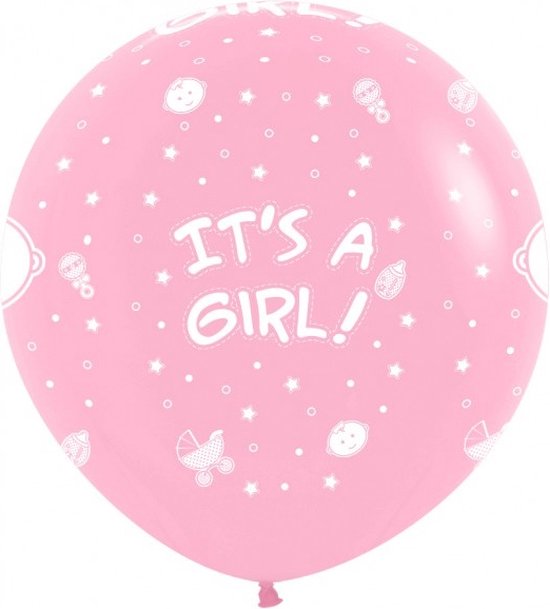 Top Ballon L Roze Its a Girl, 90 cm doorsnee, 100% biologisch afbreekbaar. Pilaar, Geboorte, Verjaardag