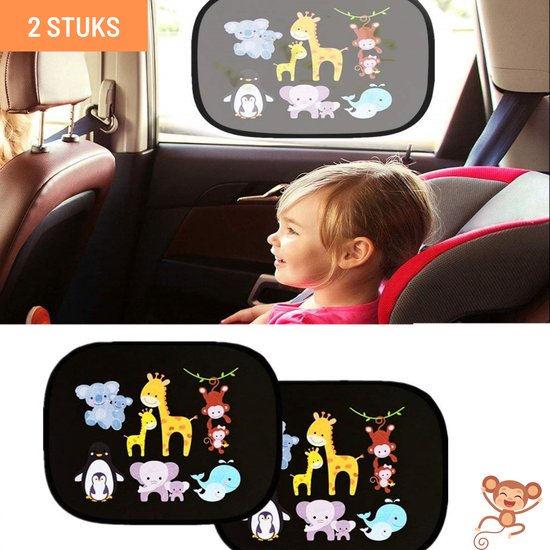 Thuys Zonnescherm Auto Baby - Zonwering Zijruit 2 Stuks - Zonnescherm Kind met Diertjes - 2-pack - Opvouwbaar van Thuys — afbeelding 4
