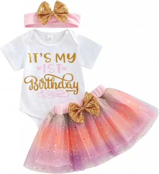3-delig 1e verjaardag cakesmash kleding set Fairy Tale - eerste -  verjaardag -... | bol.com