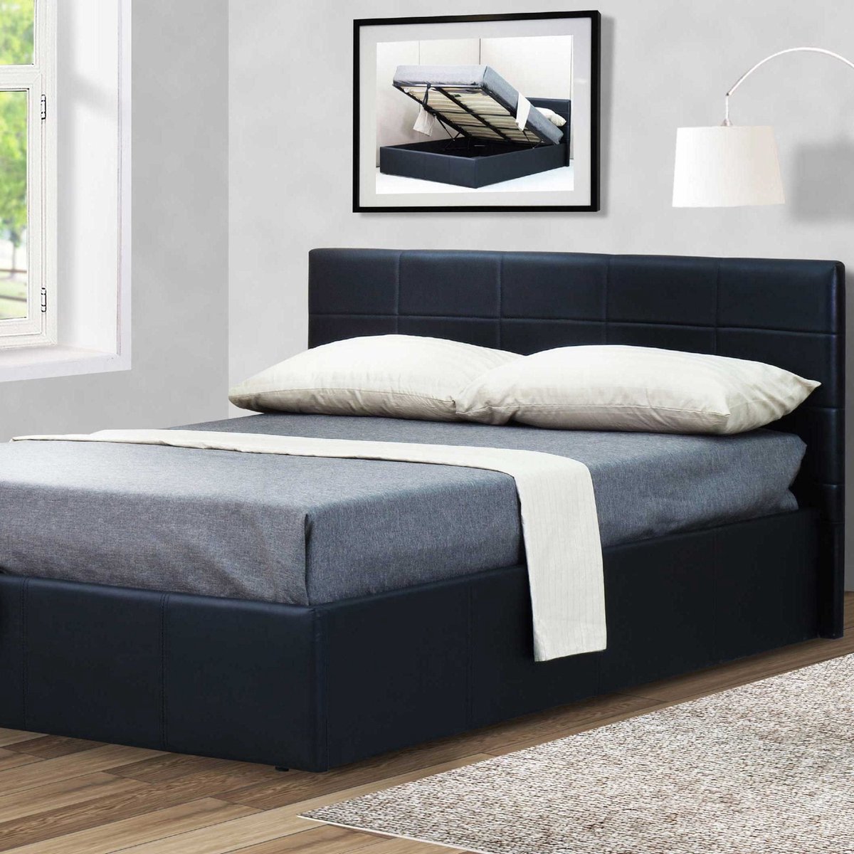 Kofferbed Chance met opbergruimte 160x200 - zwart kunstleer - Poldimar - Tweepersoons gestoffeerd bed - Zwart - Kunstleer Tweepersoons Normaal bed