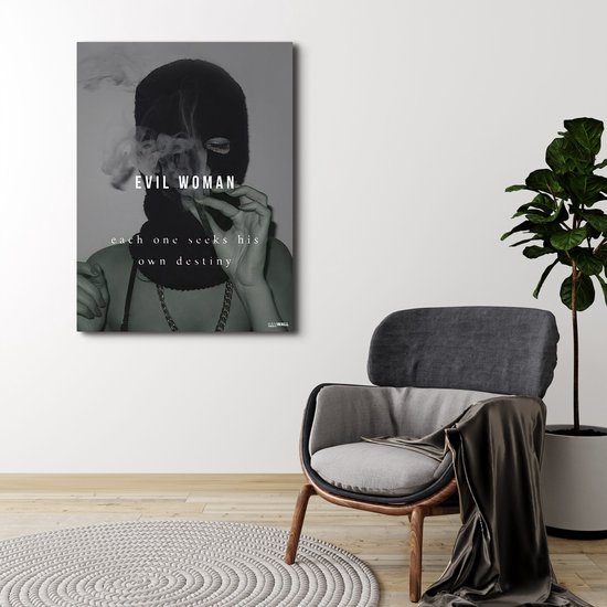Luxe Canvas Schilderij Evil Woman | 40x60 | Woonkamer | Slaapkamer | Kantoor | Muziek | Design | Art | Modern | ** 4CM DIK! 3D EFFECT**