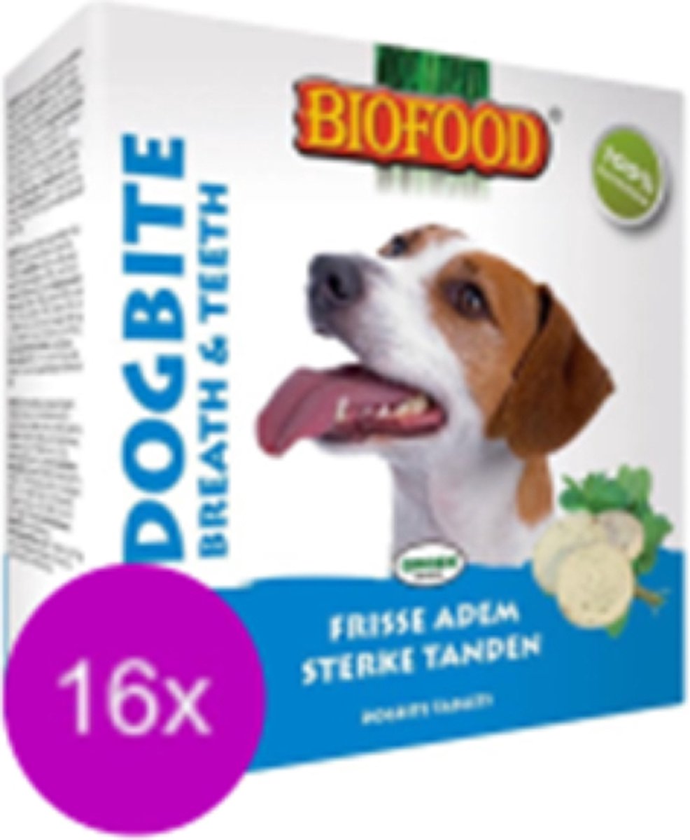 16x Biofood Hondensnoepjes Dogbite Tandverzorging - Hondensnack - 55 snoepjes per verpakking