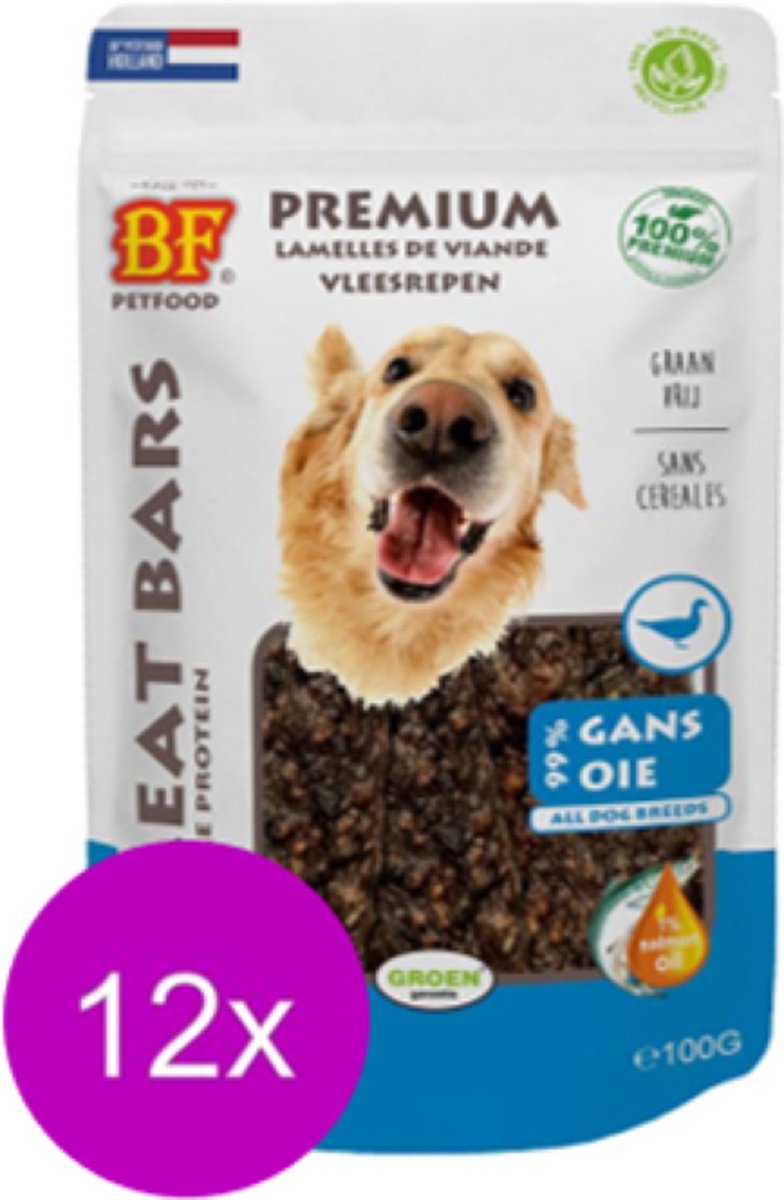 12x Biofood Meat Bars Gans - 100% Mono Proteïne - Hondensnack - 100g