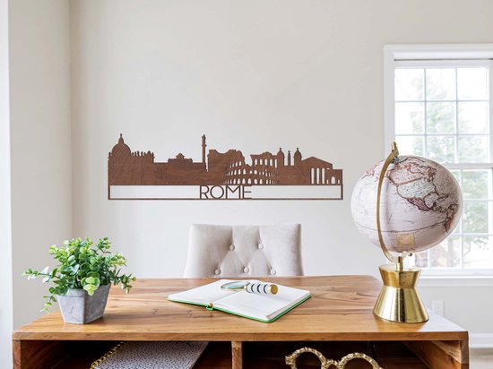 DECORATION MURALE EN BOIS / DECORATION MURALE EN BOIS - DECORATION MURALE / ART MURAL - Skyline - ROME - 145 x 41cm - BOIS FONCE / BOIS FONCE - DESSIN MURAL DESIGN - SALON TENDANCE & HIP - CITY - CITYTRIP - EYECATCHER - CITY
