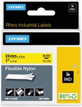 DYMO Rhino industriële Flexibele Nylon Labels | 24 mm x 3,5 m | zwarte afdruk op geel | zelfklevende labels voor Rhino & LabelManager labelprinters