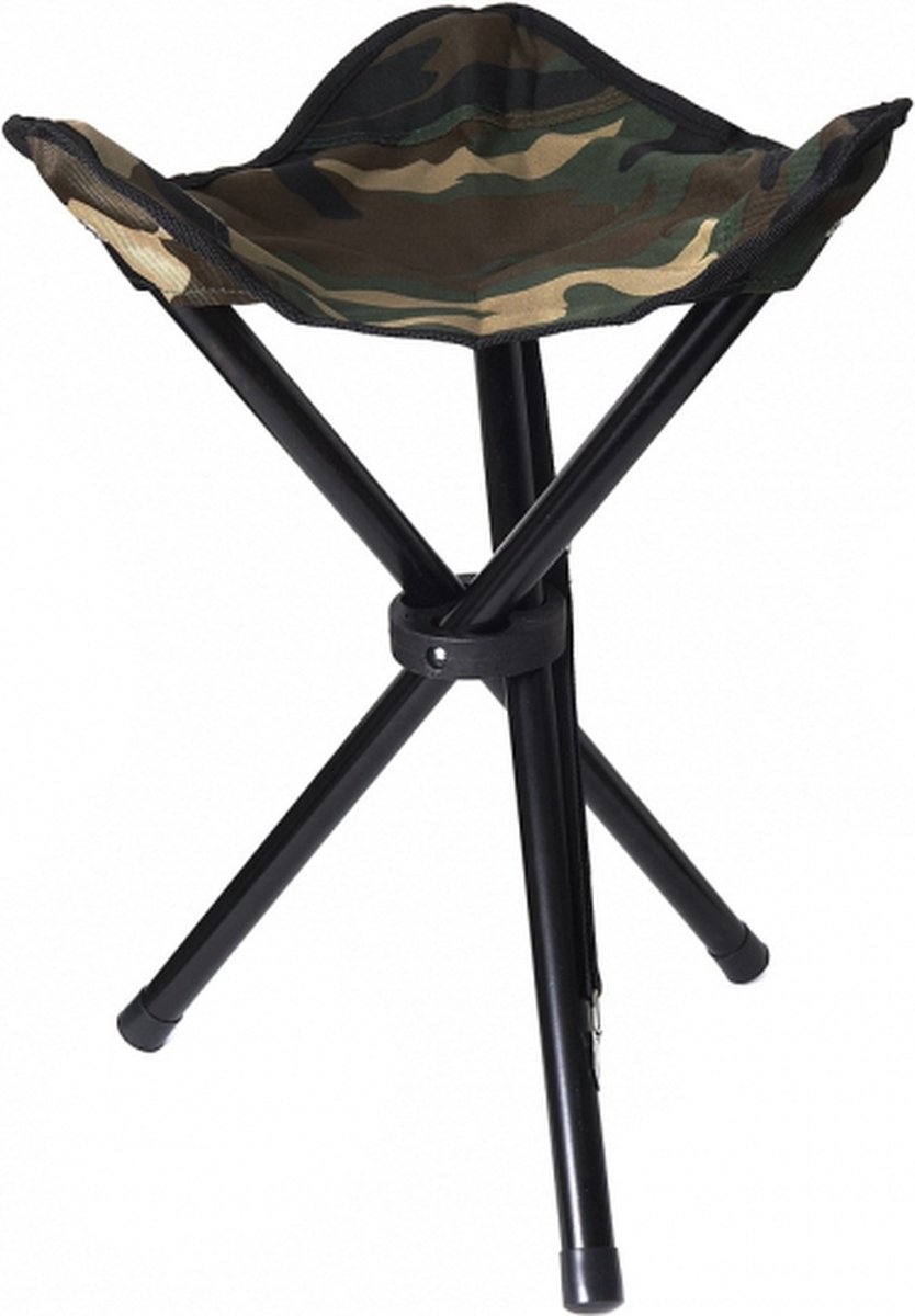 Drie poot opvouwbaar krukje camouflage leger groen H40 cm - Campingstoel - Visserskrukje