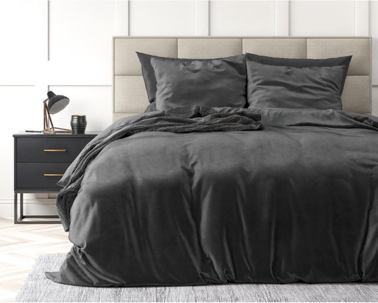 Sleeptime Velvet Touch - Dekbedovertrek - Eenpersoons - 140x200/220 + 1 kussensloop 60x70 - Antraciet van Merkloos — afbeelding 4
