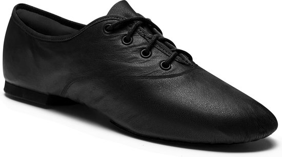 Jazzschoenen leer in zwart | Oxford met veters | Zwarte jazz schoenen met suède splitzool | Maat 35