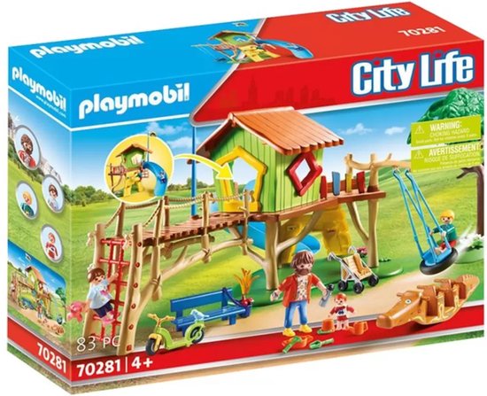 Playmobil City Life speeltuin 70281 speelhuis, klimmuur, glijbaan en schommel.