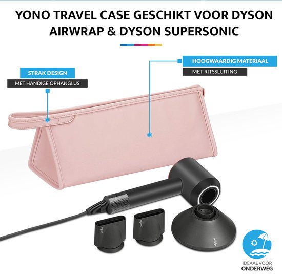 YONO Travel Case geschikt voor Dyson Airwrap Styler & Dyson Supersonic Föhn - Opbergtasje Stijltang - Reistas - Etui Organizer - Lichtroze - YONO