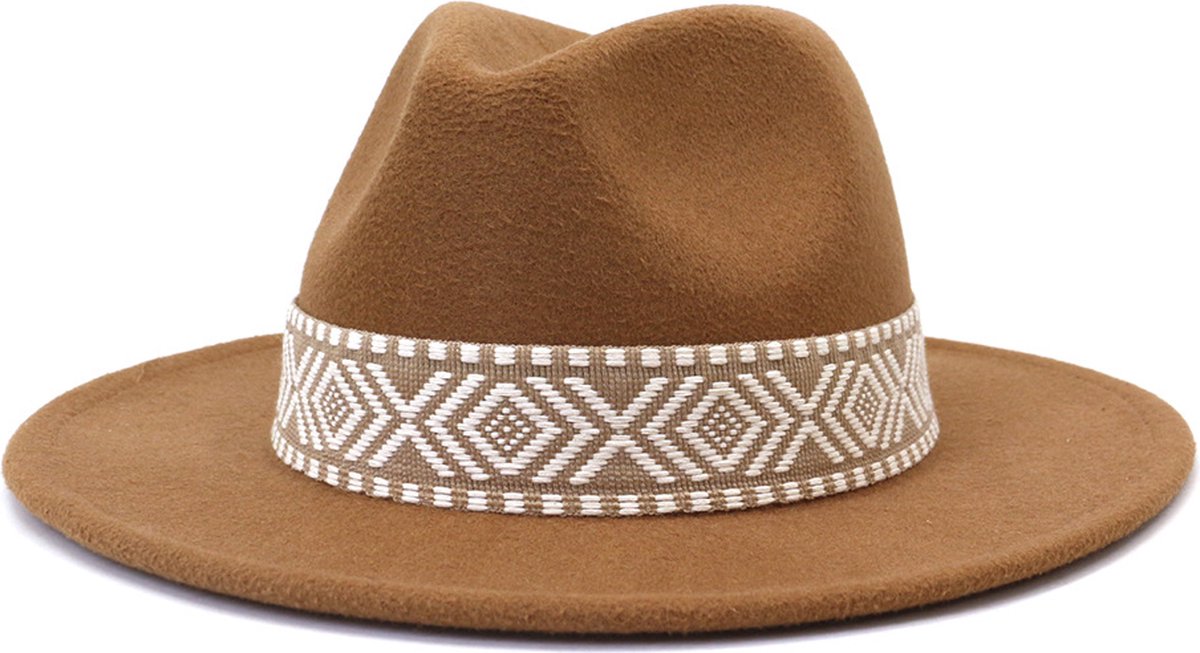 Fedora Hoed - Aztec Bruin | Verstelbaar | 56 - 58 cm | Katoen / Polyester | Fashion Favorite