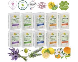 Cigale Bio 10x100g Biologische essentiële rozemarijn, citroen, sinaasappel, lavendel, olijf olie zeep. Zonder conserveermiddel - kleur