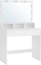 IN.HOMEXL Lazlo Led - Kaptafel - Make up tafel - Kaptafel met spiegel en verlichting - Make up - Toilettafel -Met lades - 140 cm x 80 cm x 40 cm - Wit