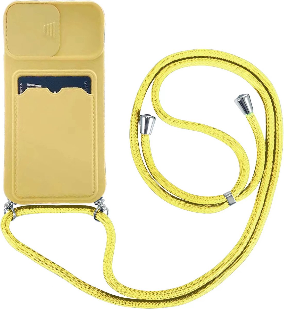 Hoesje geschikt voor iPhone 11 - Backcover - Koord - Pasjeshouder - Portemonnee - TPU - Geel