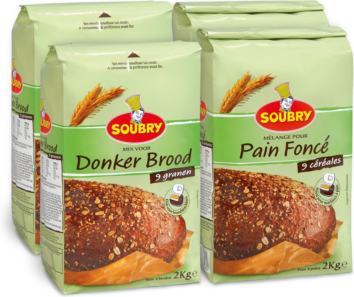 Soubry Donker brood broodbakmix - 2 Kg verpakkingen - grootverpakking van 4 stuks