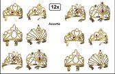 12x Tiara goud 6 assortie  kids - prinses thema feest verjaardag uitdeel hoofd accesoires