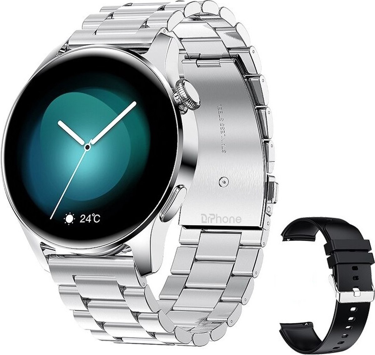 DrPhone ModelX5 - Metalen Smartwatch 46mm - Sport Mannen - Touchscreen - Berichten - Bluetooth Bellen - Nederlands - Zilver