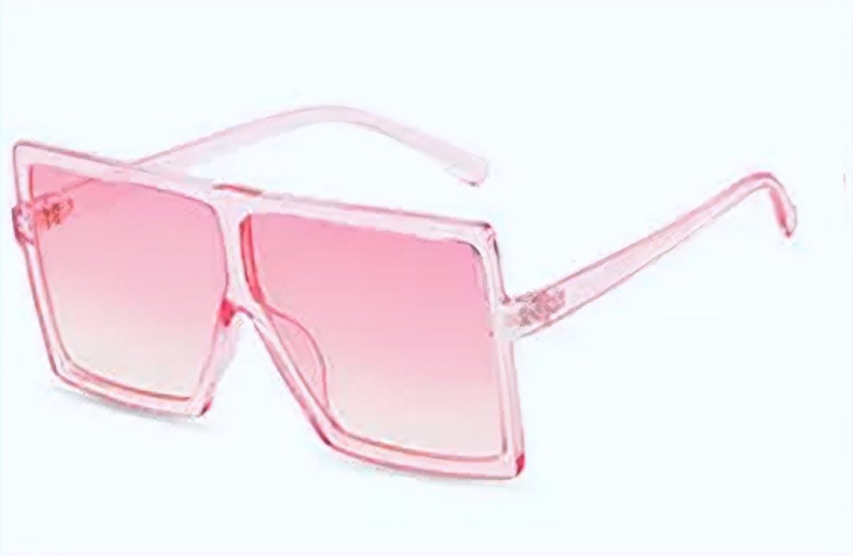 DAEBAK Roze vierkante vintage vrouwen zonnebrillen - Grote zonnebril in vierkant vorm Roze glazen Transparant [Roze] Dames Festival Sunglasses