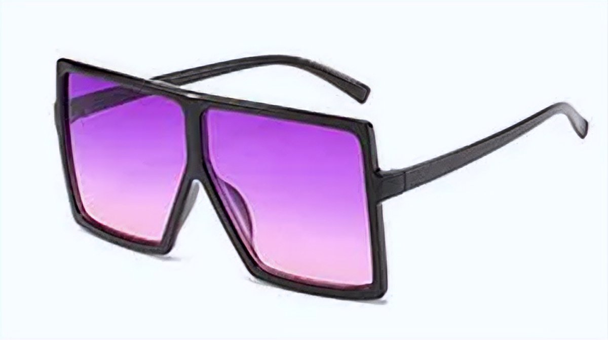 DAEBAK Zwarte vierkante vintage vrouwen zonnebrillen - Grote zonnebril in vierkant vorm Paarse glazen [Black / Purple] [Zwart / Paars] Dames Festival Sunglasses