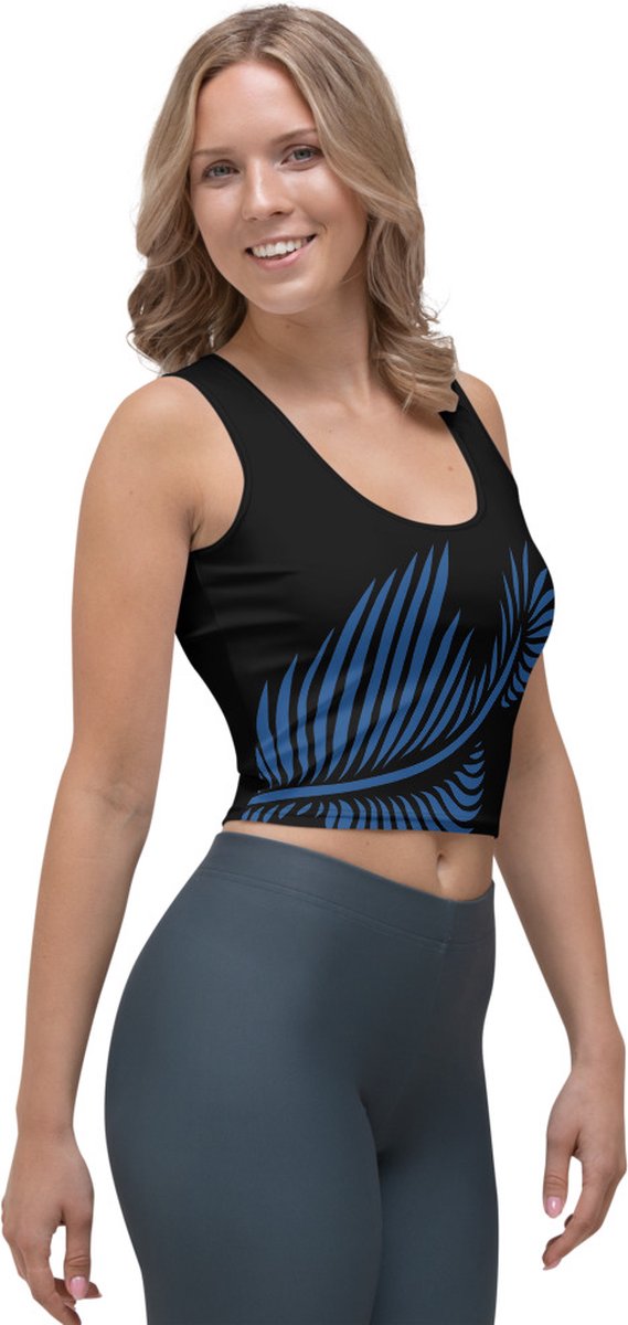 CropTop - design - Lines 4 Peace - Dry Fit - High Performance - unieke print - 4way stretch - UPF 50+ - Hardloop - Yoga - Fitness - Dans - Pilates - Training - Sport Top - dames - zwart klassiekblauw - maat L