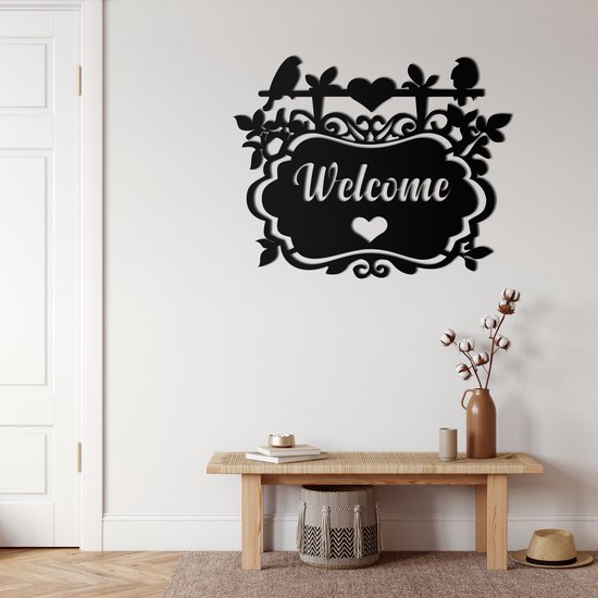 Décoration murale | Bienvenue Bienvenue | Métal - Art mural | Décoration murale | Salle de séjour |Noir| 45x36cm