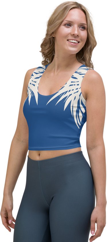 CropTop - design Tiger Power Up - Dry Fit - High Performance - unieke print - 4way stretch - UPF 50+ - Hardloop - Yoga - Fitness - Dans - Pilates - Training - Sport Top - dames - klassiekblauw wit - maat M