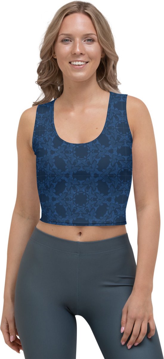 CropTop - design Grace in Lace - Dry Fit - High Performance - unieke print - 4way stretch - UPF 50+ - Hardloop - Yoga - Fitness - Dans - Pilates - Training - Sport Top - dames - donkerblauw klassiekblauw - maat XL