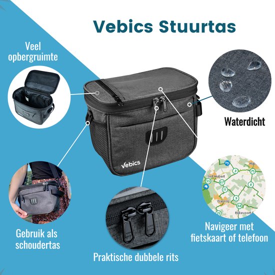 Vebics® Stuurtas Fiets Waterbestendig - Afneembaar - Racefiets - E-bike - Elektrische fiets - Vebics