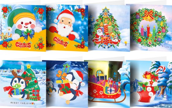 Adorzy Diamond Painting Kerstkaarten – 8 stuks - 15x15 cm - Diamond ...