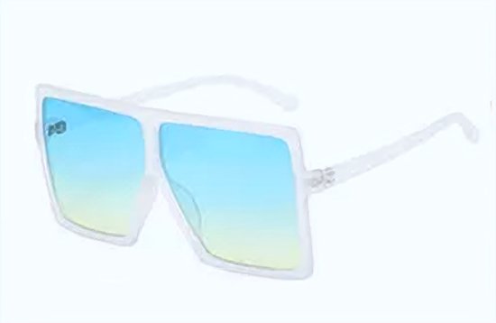 DAEBAK Witte vierkante vintage vrouwen zonnebrillen - Grote zonnebril in vierkant vorm Blauwe glazen [White / Blue] [Wit / Blauw] Dames Festival Sunglasses