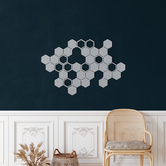 Wanddecoratie |  Honingraten/ Honeycombs| Metal - Wall Art | Muurdecoratie | Woonkamer |Zilver| 75x50cm