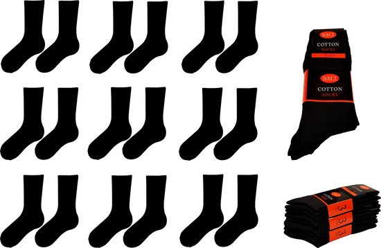 Naft katoenen sokken zwart 9 paar maat 35/38