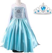 Elsa jurk Ster 130 met sleep + blauwe kroon maat 122-128 Prinsessenjurk meisje blauw Verkleedkleren meisje
