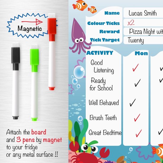 CKB ltd - Familieagenda planbord weekplanner familie kalender beloningssysteem week agenda white bord magnetisch voor kinderen - Ocean Creatures - CKB ltd