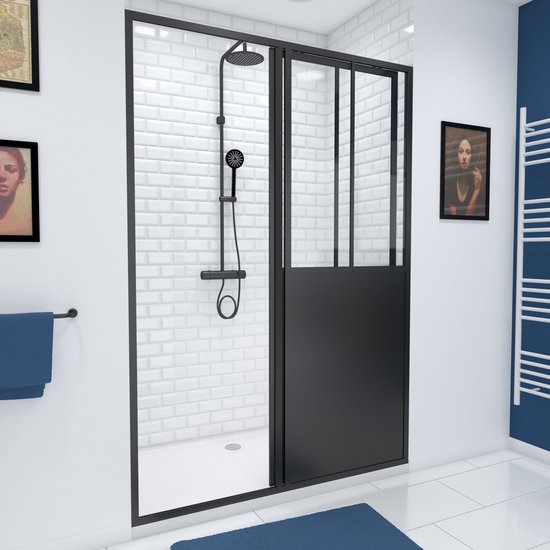 Porte de douche Aurlane à porte coulissante 120x200cm - profilés aluminium  noir mat -... | bol