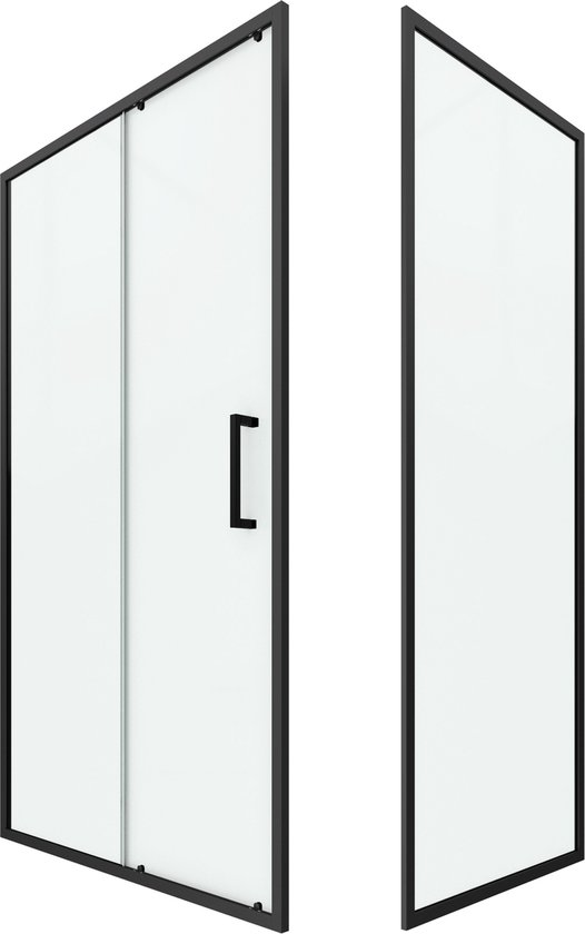 Porte de douche Aurlane avec porte coulissante + paroi latérale 100x200cm + 90x200cm - structure aluminium noir mat - verre épaisseur 5mm - CRUSH 100-90