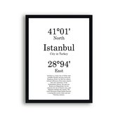 Steden Poster Istanbul met Graden Positie en Tekst - Muurdecoratie - Minimalistisch - 40x30cm - PosterCity