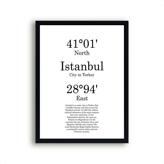 Steden Poster Istanbul met Graden Positie en Tekst - Muurdecoratie - Minimalistisch - 40x30cm - PosterCity