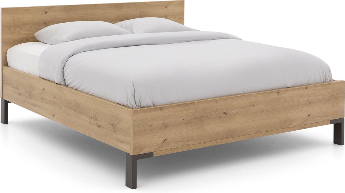 Goossens Bedframe Hertog, 180 x 200 cm hoog hoofdbord 97 cm MDF Eiken bianco