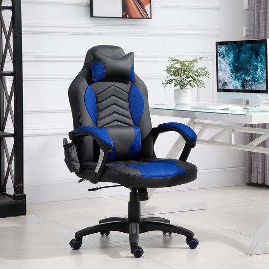 Ergonomische Gaming massage stoel / Bureaustoel  Blauw - Merkloos