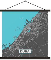 Porte-affiche avec affiche - Affiche scolaire - Dubaï - Plan de la ville - Blauw - Carte - Plan d'étage - 60x60 cm - Lattes noires