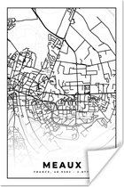 Poster Stadskaart - Meaux - Plattegrond - Kaart - Frankrijk - Zwart wit - 20x30 cm