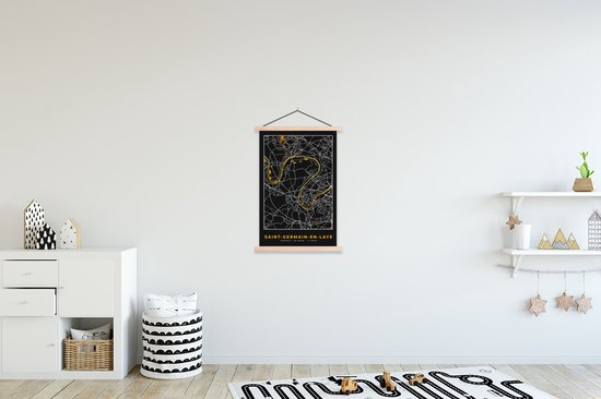 Support pour affiche avec affiche 60x90 cm - Affiche scolaire - Plan de ville - France - Saint-Germain-en-Laye - Plan de ville - Affiche textile - Lattes vierges - Plan de ville
