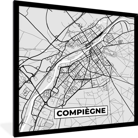 Fotolijst incl. Poster - Kaart - Stadskaart - Frankrijk - Compiègne - Plattegrond - 40x40 cm - Posterlijst
