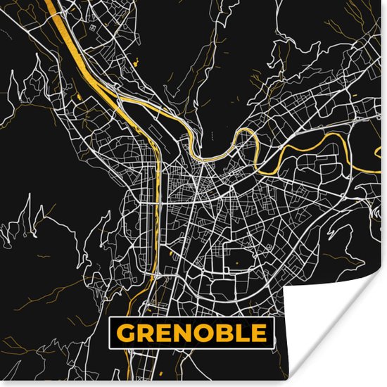 Poster Grenoble – Plattegrond – Frankrijk – Kaart – Stadskaart - 50x50 cm